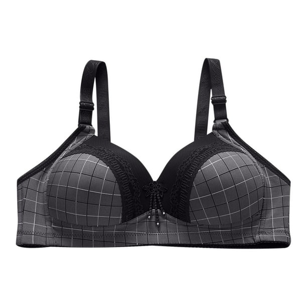 zanvin Womens Bras,Women Plus Size Lace Stitching Plaid Printing Non-Steel  Ring Non-Magnetic Buckle Underwear Bra 