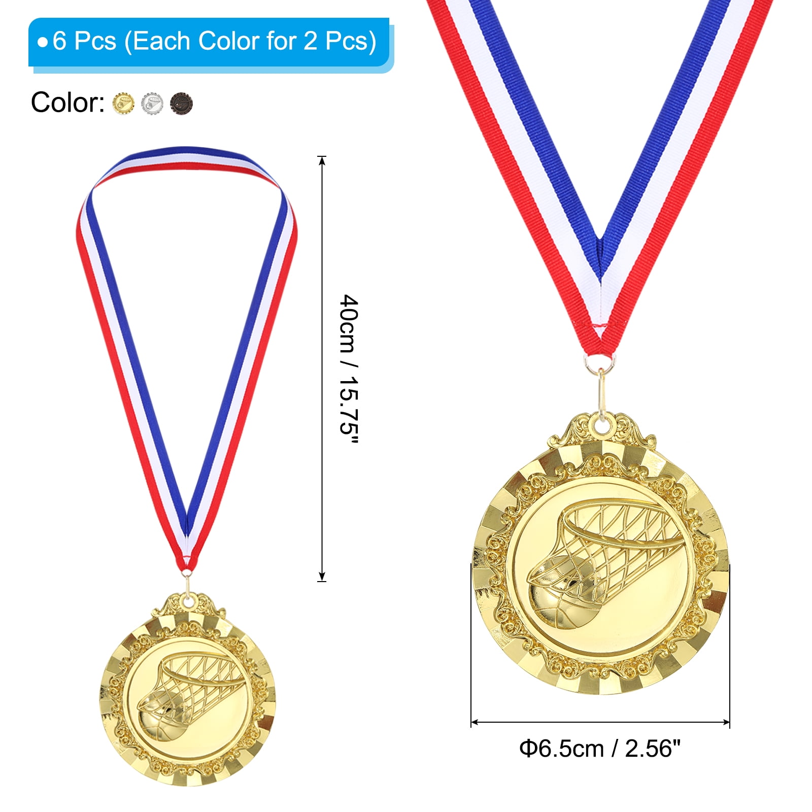 Uxcell 2.6" Gold Silver Copper Basketball Medals, 6Pcs Basketball Award Medals