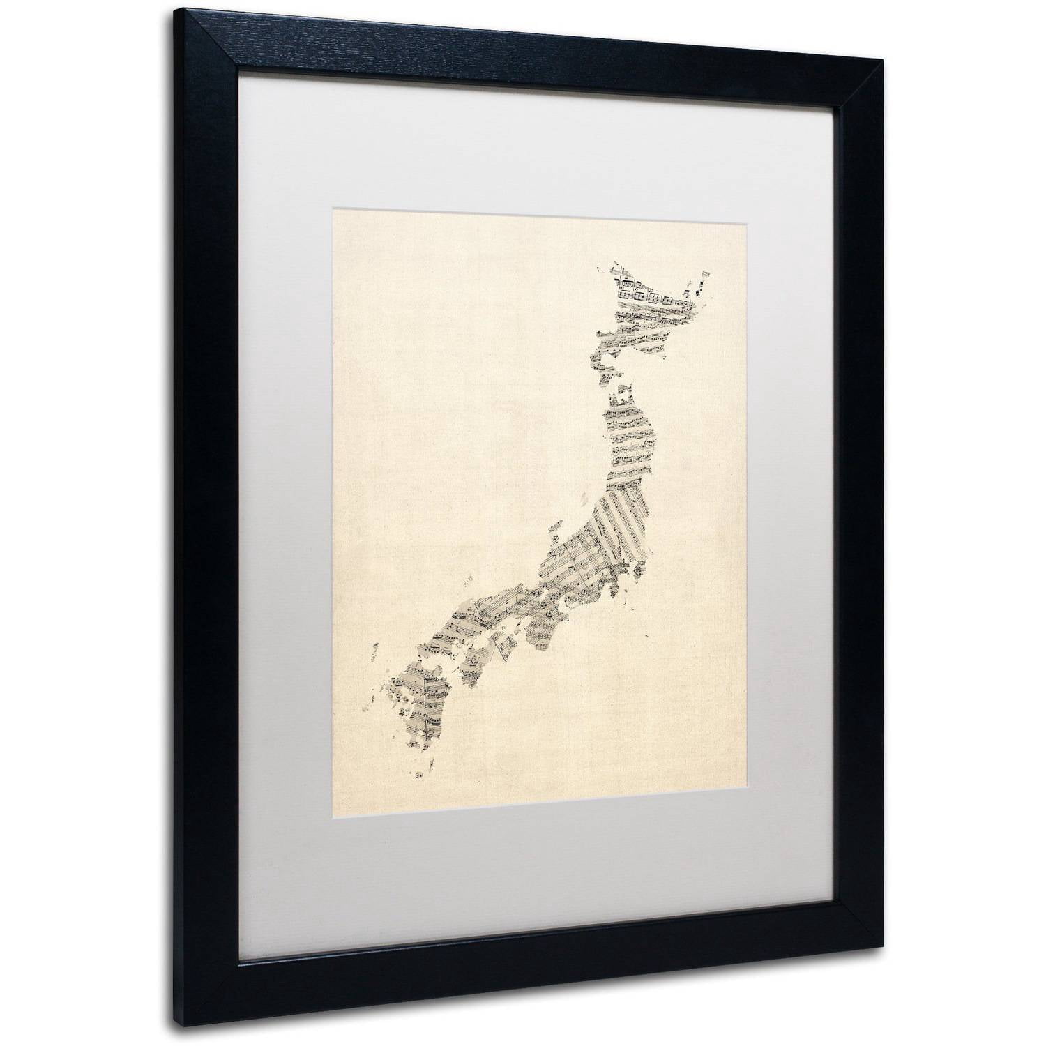 Trademark Fine Art 'Old Sheet Music Map of Japan' Canvas Art by Michael Tompsett, White Matte, Black Frame