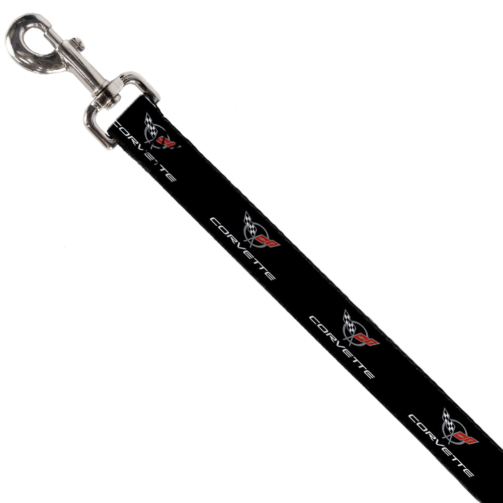 GM General Motors Pet Leash, Dog Leash, Corvette C5 Logo Black Gray White Red Repeat, 6 Feet Long 1.0 Inch Wide