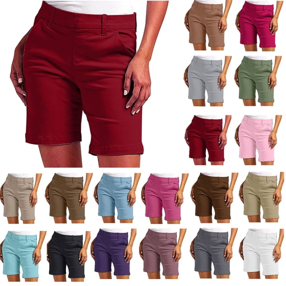 fheaev Bermuda Shorts for Women High Waisted twill Pull On Regular Fit with Pockets Summer Dressy Wear S-4XL