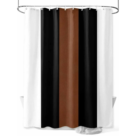 Boho Black Shower Curtain, Brown and White Striped Tribal Farmhouse Style Waterproof Shower Curtain Set with 12 Hooks Lightweight Washable Fabric Shower Curtains for Bathroom 48x72 Inches
