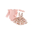 thumbnail image 1 of Gupgi 2Pcs Baby Girl Halloween Outfit Infant Ruffle Long Sleeve Ribbed Romper Pumpkin Flower Suspender Skirts Headband, 1 of 9