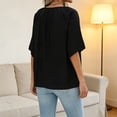 thumbnail image 5 of Summer Tops for Women Comfortable 3/4 Batwing Sleeve Linen T Shirts Fashion Versatile Notched Neck Pleated Womens Tops Casual Loose Solid Color Going Out Tops, 5 of 8