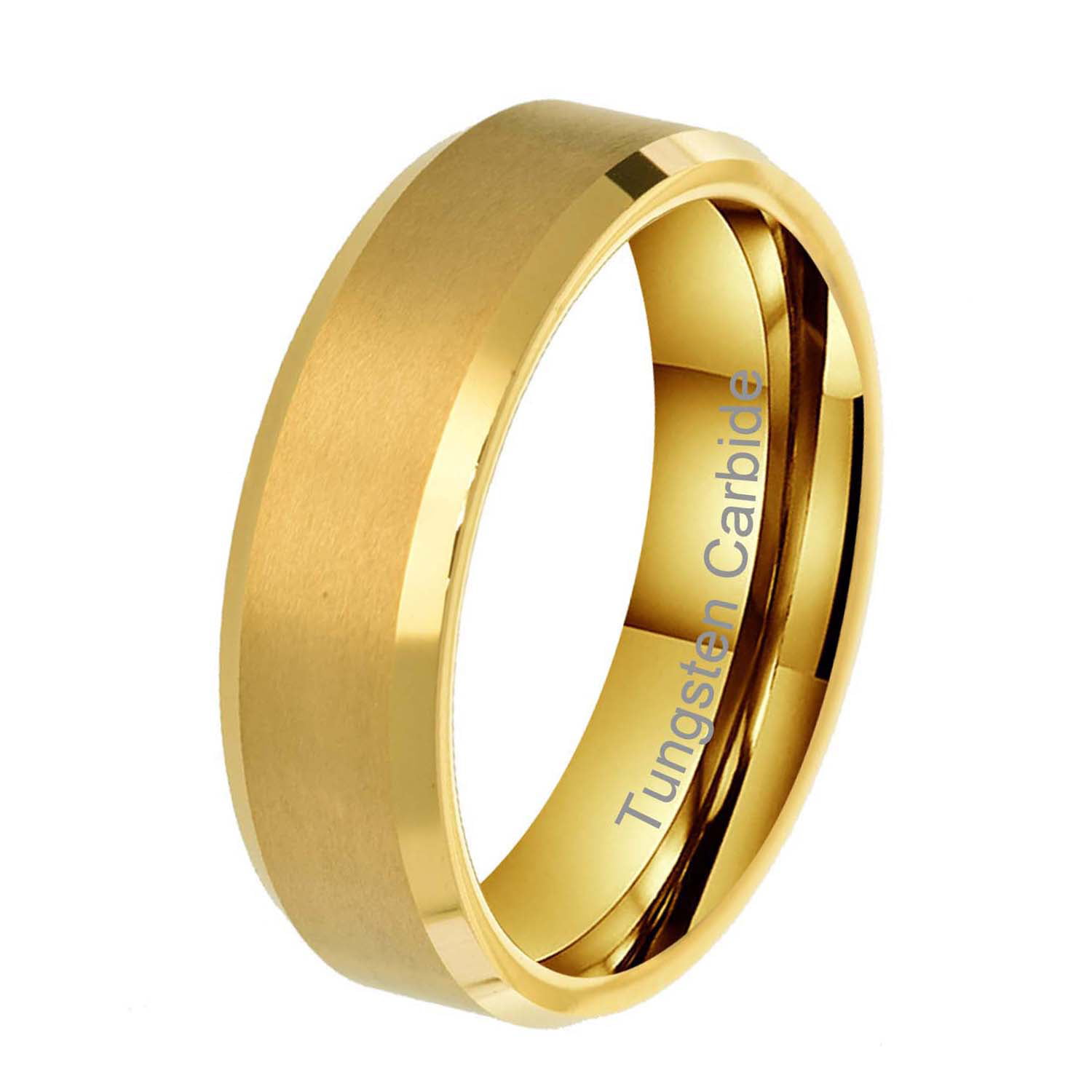 Tungsten 8mm Wedding Engagement Band Yellow Gold Plated Polish Beveled Edge Ring 