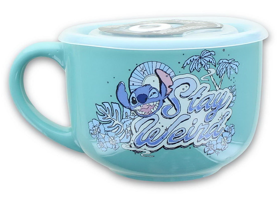 Disney Lilo Stitch Soup Bowl Mug Alien Cute Smile Face Rare Blue 5" Ceramic Gift 