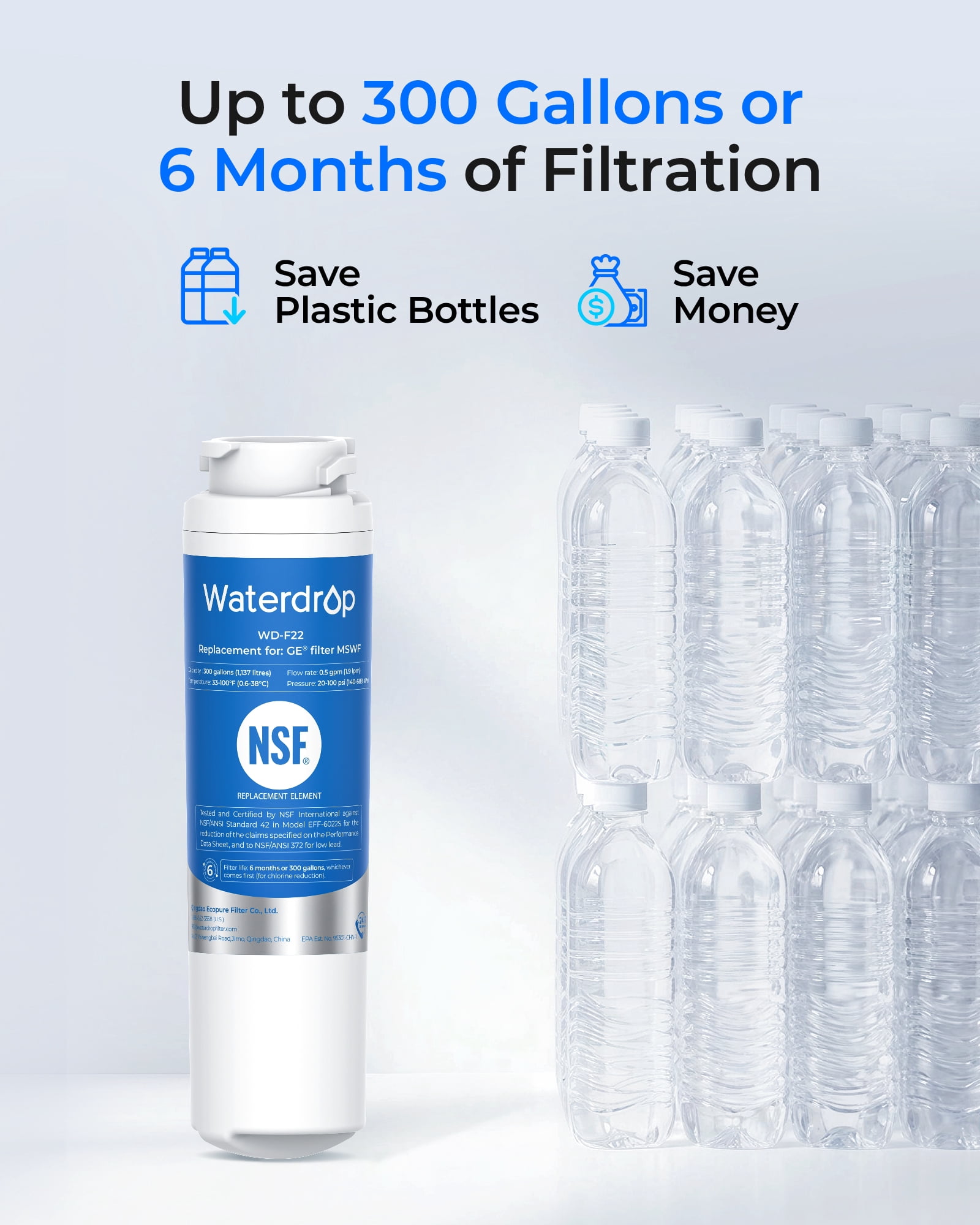 2 Pack Waterdrop MSWF Replacement for GE® MSWF 101820A Refrigerator Water Filter