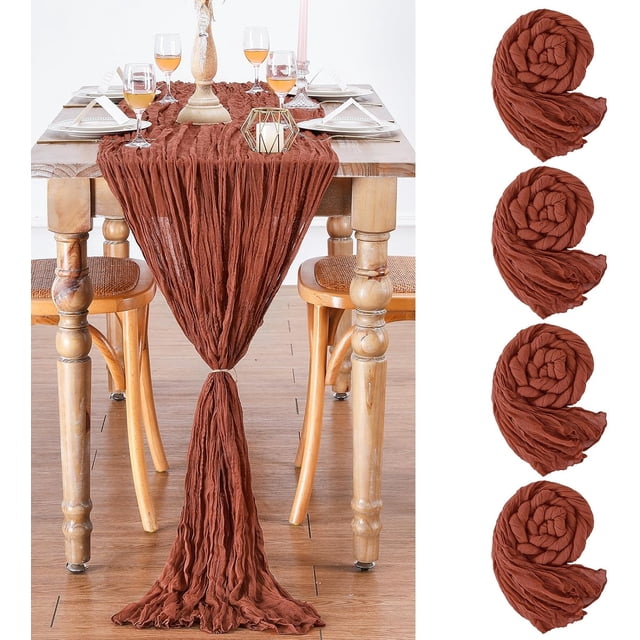 4 Packs Terracotta Cheesecloth Table Runner - 36x120 Inches Boho Birthday Table Runners for Autumn Party Thanksgiving Table Decoration