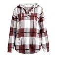 thumbnail image 4 of Women's Plaid V Neck Drawstring Long Sleeve Hooded Tunic Top, Oversized Pullover Hoodie with Pocket, Women's Plus, Size S-2XL, 4 of 4