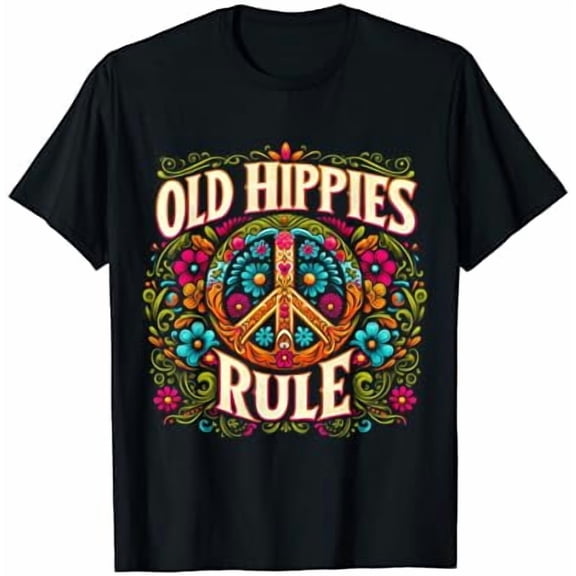 Old Hippies Rule Vintage 60S 70S Costume T-Shirt Size S-5XL