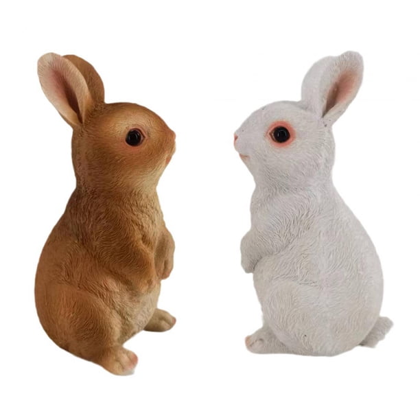 2 uds figuritas de conejitos estatuas de animales, decoración de Pascua, pequeñas esculturas de resina de conejo para balcón, paisaje, césped,