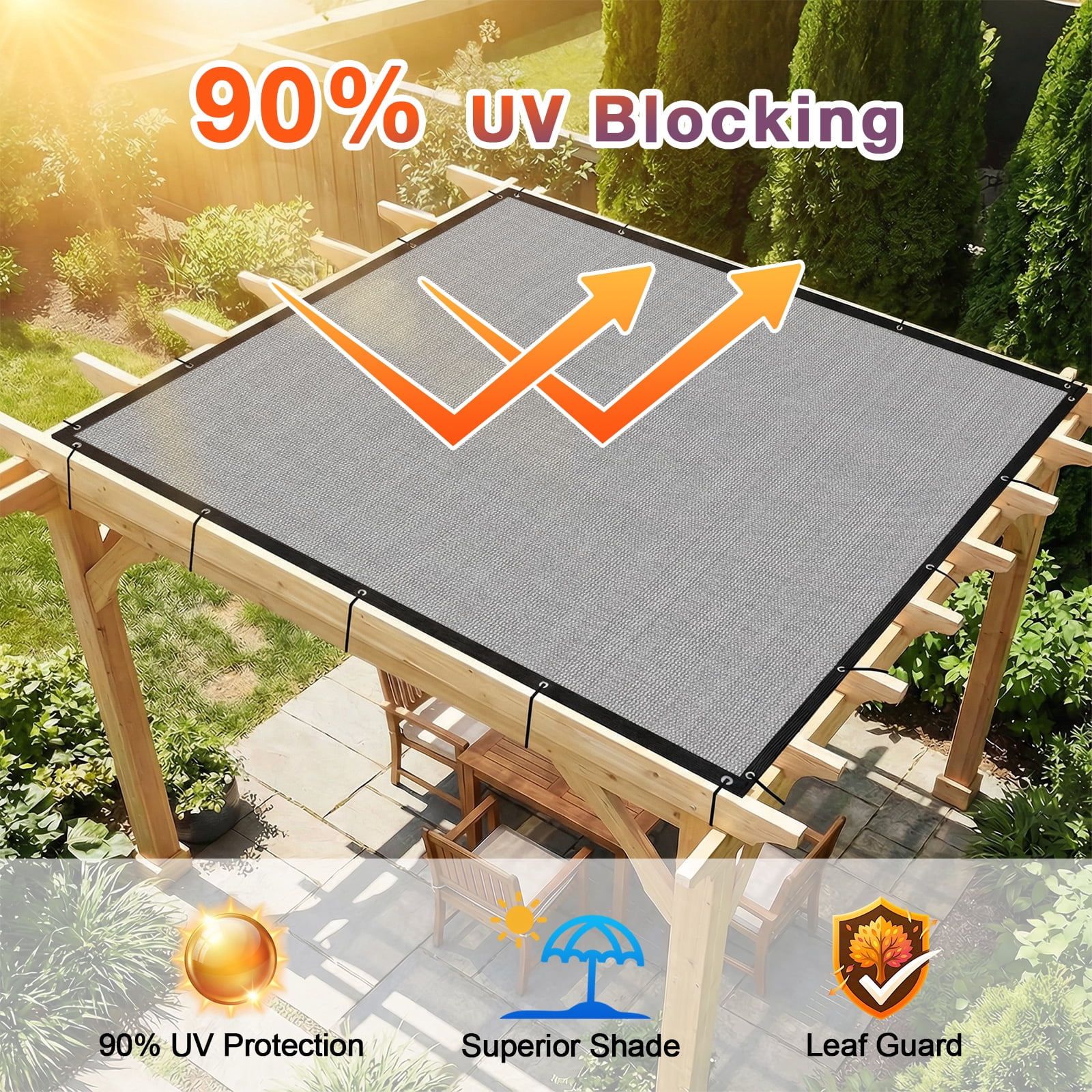 Jane Stone 90% Shade Fabric Sun Shade Cloth with Grommets,12'X16' Pergola Replacement Shade Cover Canopy for Garden Outdoor Patio,Light Grey (We Make Custom Size)