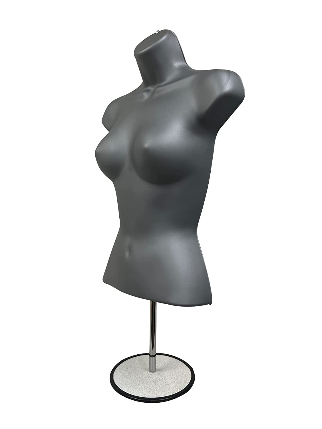 DisplayTown Gray Female Mannequin Torso with Stand Dress Form Tshirt Display Countertop Hollow Back Body with Metal Pole & Hanging Hook S-M Clothing Sizes (Set of 2)