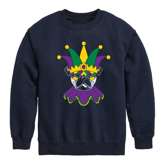 Instant Message - Mardi Gras Pug - Toddler & Youth Crewneck Fleece Sweatshirt