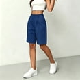 thumbnail image 2 of Bermuda Shorts for Women Hiking Casual Elastic Waist Wide Leg Suit Tailored Shorts Summer Dressy Work Shorts with Pockets Royal Blue M, 2 of 5