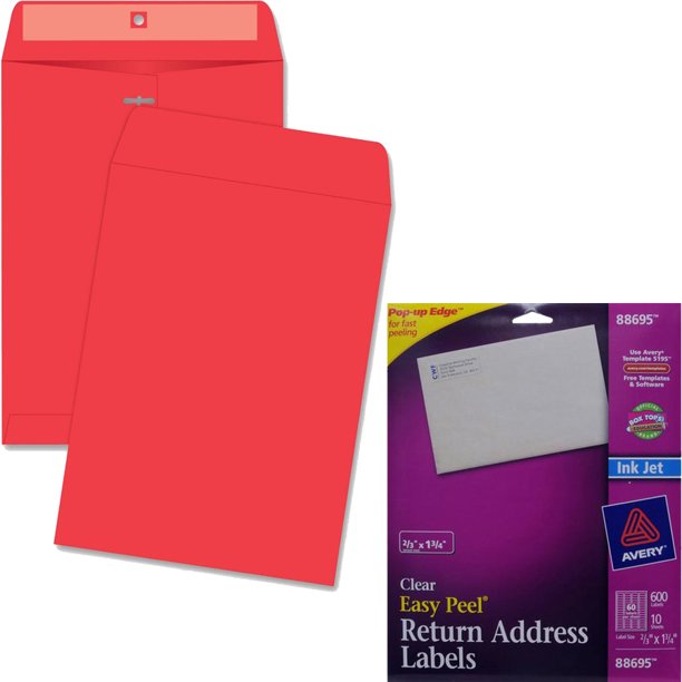 Quality Park Brightly Colored 9x12 Clasp Envelopes and Avery Return