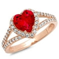 thumbnail image 4 of 1.49 ct Heart Cut Simulated Ruby with Simulated Diamond Halo Accents 18K Rose Gold Womens Engagement Ring, 4 of 5