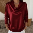 thumbnail image 4 of Women's Elegant Cowl Neck Satin Blouse Long Sleeve Ruched Front Draped Office Work Shirt Silk Top, 4 of 5