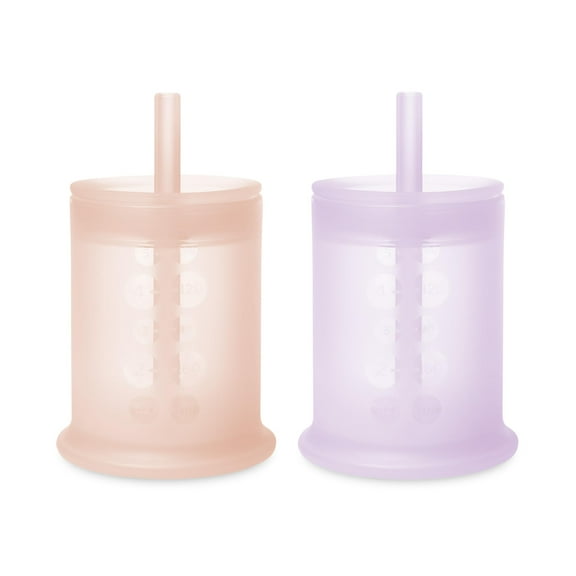 Olababy Silicone Training Cup with Straw Lid Bundle 5oz Coral 5oz Lilac