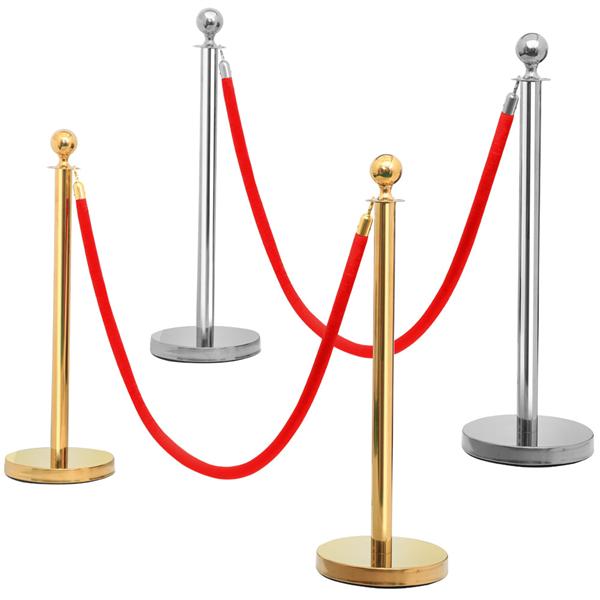 BestEquip 4Pcs Gold Stainless Steel Stanchion Posts Queue Red Velvet Ropes 38In Rope Barriers Queue Line Crowd Control Barriers for Patrty Supplies