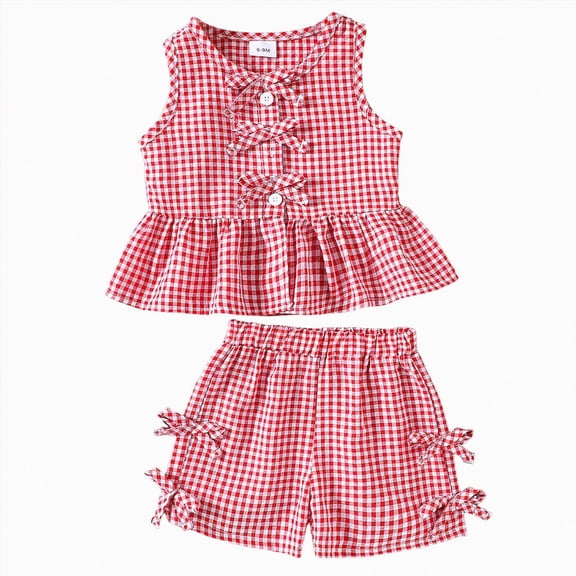 Leey-World Toddler Baby Girl 12M-8Y Summer 2 Piece Set Spaghetti Strap Striped Cami & Floral Shorts Clothes(Red,9-12 Months)