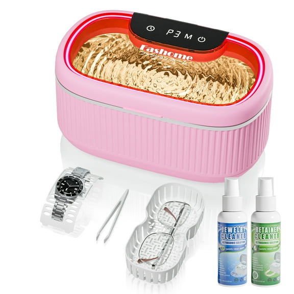 Professional Ultrasonic Cleaner with 200ML Solution, 45KHz 20oz Jewelry Cleaner Ultrasonic Machine with Basket Watch Stand for Rings, Necklaces, Eyeglasses, Dentures, Retainers