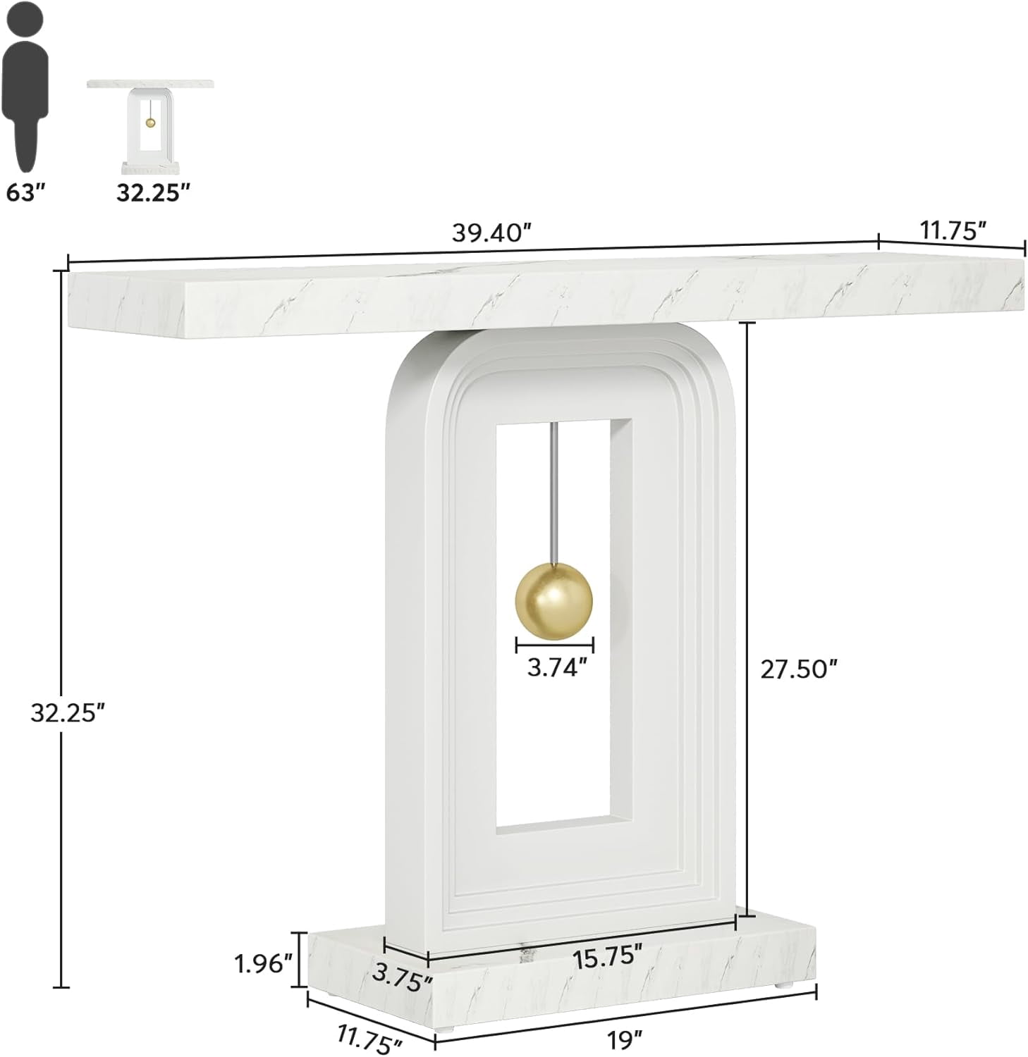 Tribesigns Modern Console Table, 40 Inches Narrow Sofa Entryway Table, Contemporary Wood Accent Table for Living Room Entrance, Faux Marble White