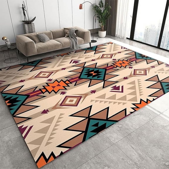 Vintage Rug Small Rugs For Entryway, Washable Non Slip Carpet, Southwest Rugs For Bedroom, Brown Rectangle Rug 5 x 7ft