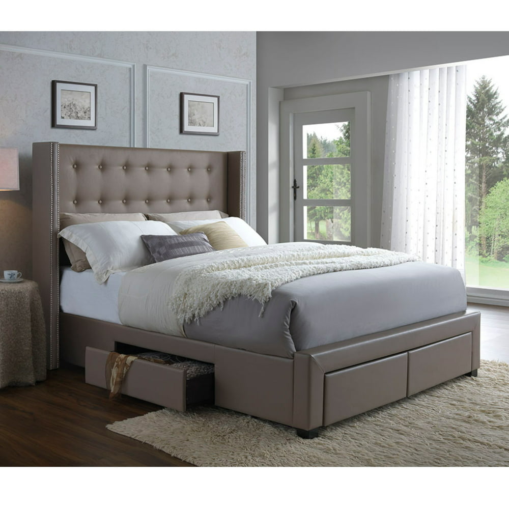 DG Casa Savoy Tufted Upholstered Wingback Panel Storage Bed Frame, King