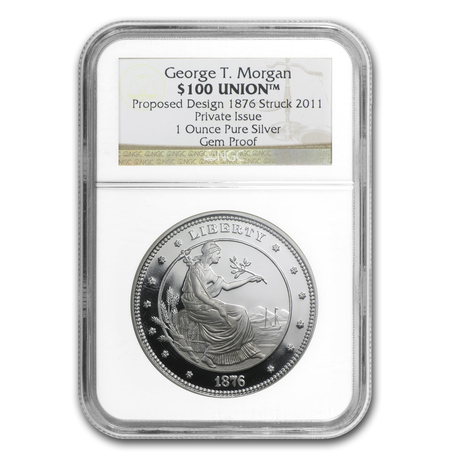 1 oz Silver Round 100 Silver Union T. Proof NGC
