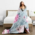 thumbnail image 5 of DouZhe Ultra-Soft Micro Fleece Lightweight Flannel Bed Blanket, Romantic Pink Navy Floral Print Cozy Warm Throw Blankets, 40"x30", 5 of 7