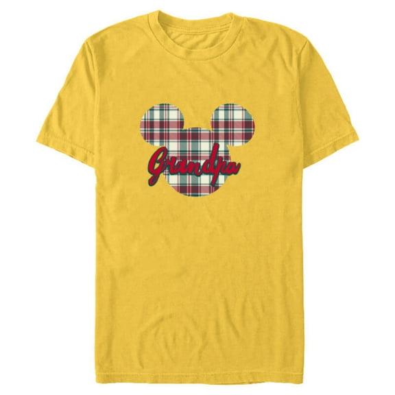 Disney Mickey Mouse Christmas Holiday Plaid for Grandpa - Short Sleeve Blended T-Shirt for Adults - Customized-Yellow
