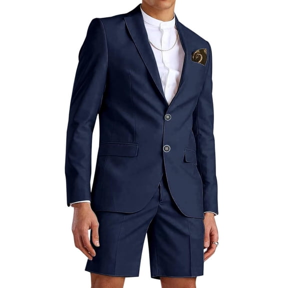 ETHAN Mens Shorts Suits 2 Piece Suit Slim Fit Two Button Blazer & Shorts Casual Set Summer Beach Wedding L