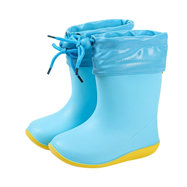 Kids Child Rain Boots with an Elastic Boot Collar Adjustable Drawstring Solid Color Waterproof Non Slip Light up Rubber Sole Garden Shoes Outdoor EVA Rain Shoes for 2-9 Years Blue