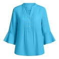 thumbnail image 5 of Craaazy Women's Loose Fit Button V-Neck 3/4 Sleeve Trendy Casual Blouse with Flared Cuffs Lightweight Breathable Summer Wear Top Gifts, 5 of 7