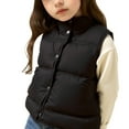 thumbnail image 2 of Cropped Vests for Girl Winter Warm Fashion Sleeveless Puffer Jacket Casual Button Quilted Outerwear New Fall Jackets for Girls Black 5-6 Years, 2 of 5