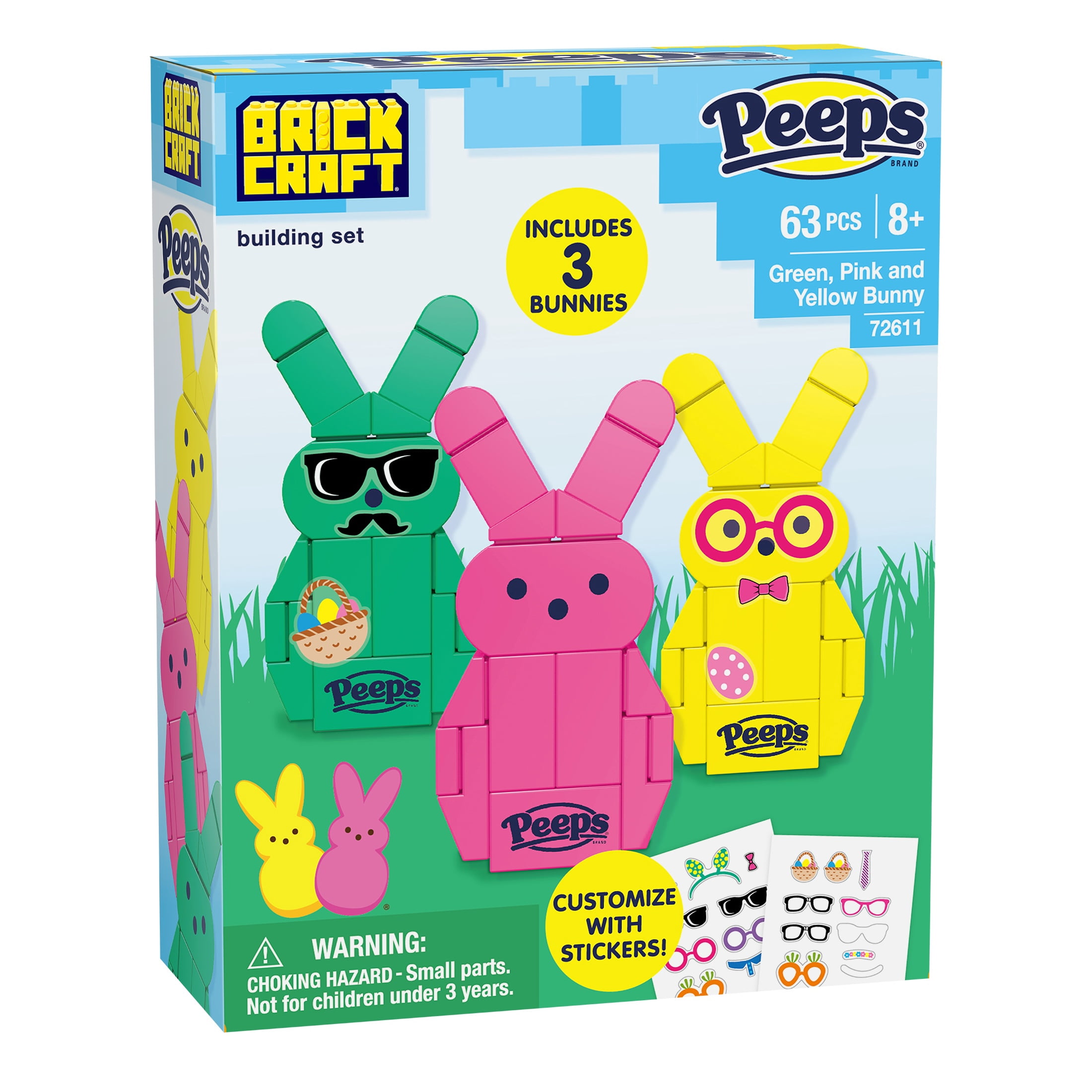 Brickcraft PEEPS Green, Pink and Yellow Bunny Building Kit (63