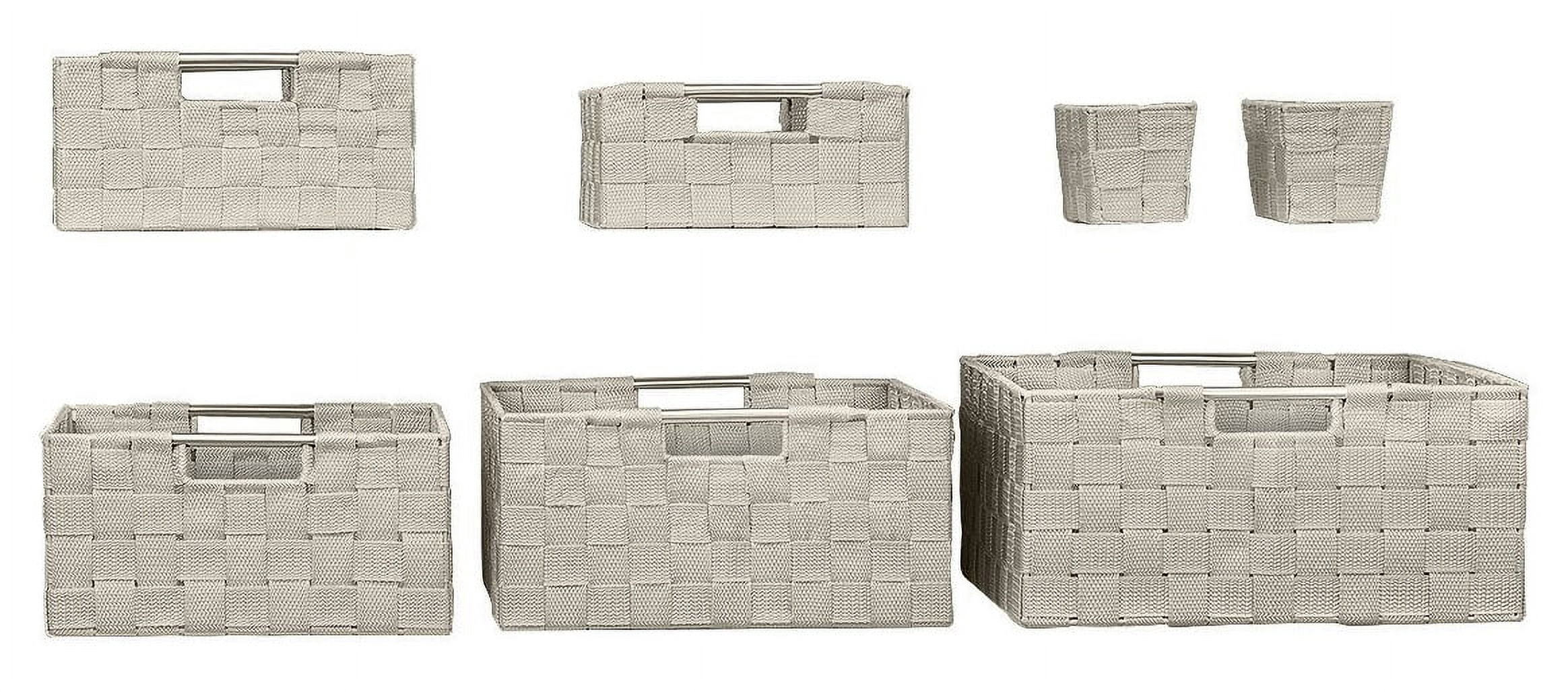 Sorbus Stackable Beige Woven Fabric Storage Basket, Built-in Carry Handles, Set of 7