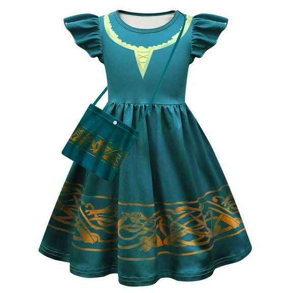 Princess Merida Dress For Girls Halloween Flutter Sleeve Costume Fancy-Dress