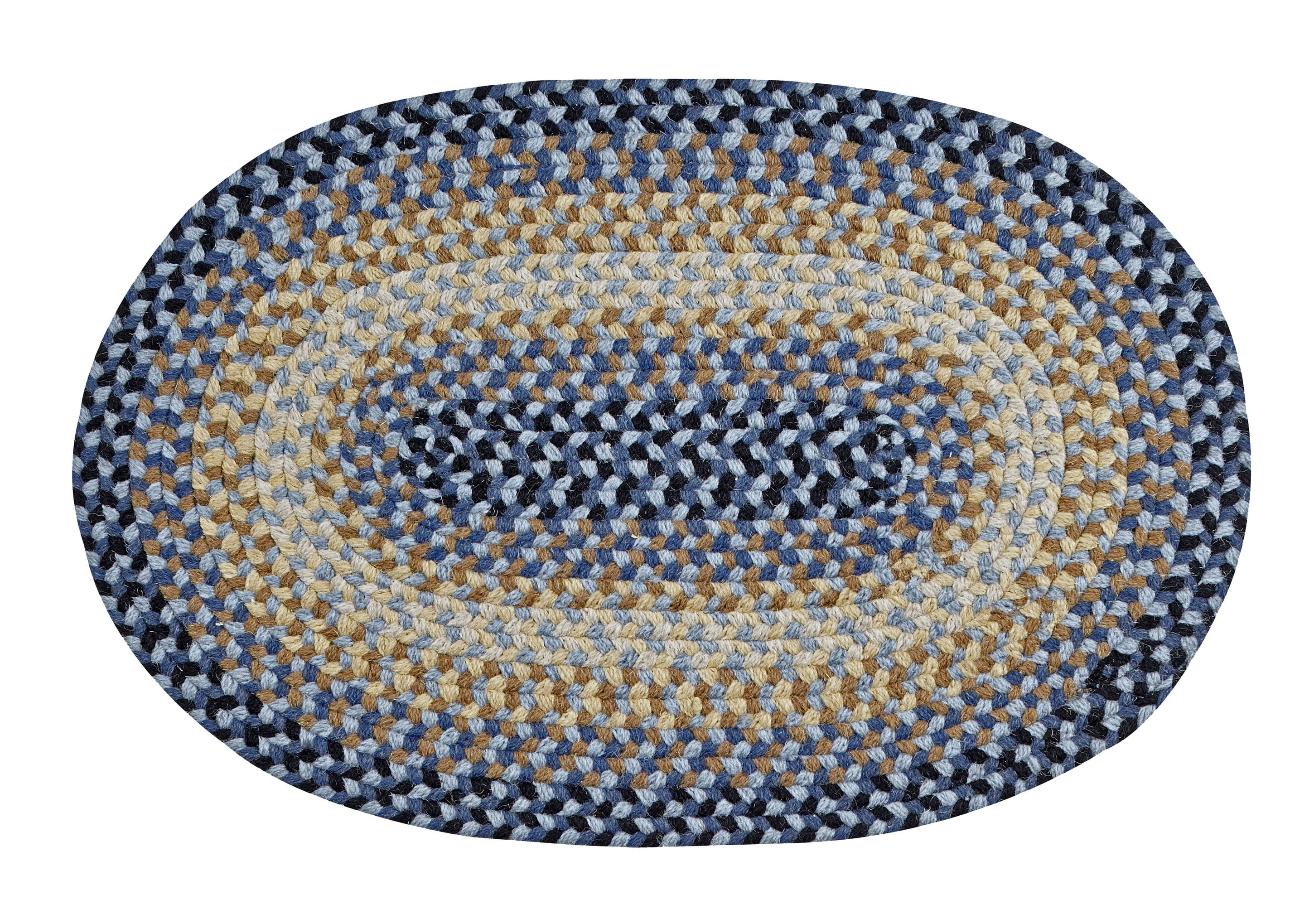 Better Trends Oval Braided Rug 42"x 46" 100% Wool Mat for Indoor Use, Area Rug for Bedroom Woodbridge Collection - (Blue)
