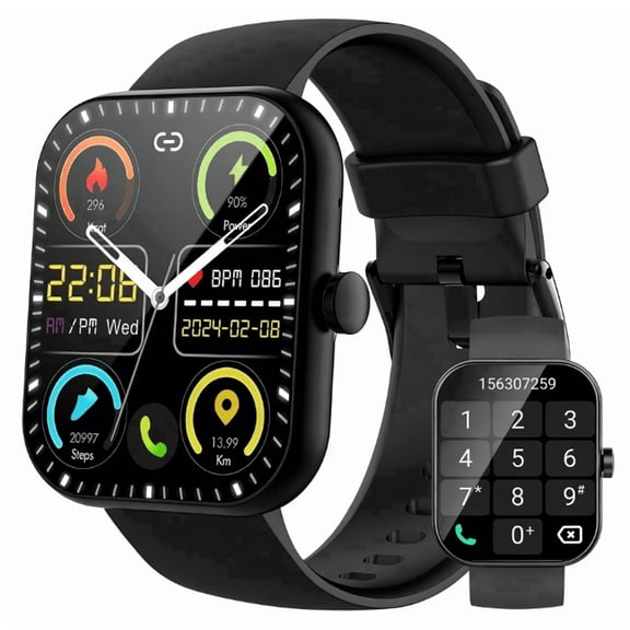 Smart Watch for Men Women Fitness,1.96" HD Touch Screen Fitness Tracker with Bluetooth Call Answer/Dial,Fitness Watch with 100  Sports Modes,Pedometer,Calorie Counter,IP68 Waterproof Smartwatch Compa