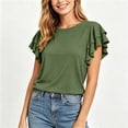 thumbnail image 5 of ClodeEU Women's Crew Neck Ruffle Flutter Sleeve T-Shirt,Solid Short Sleeve Casual Tee Army Green,Women's Plus L, 5 of 8