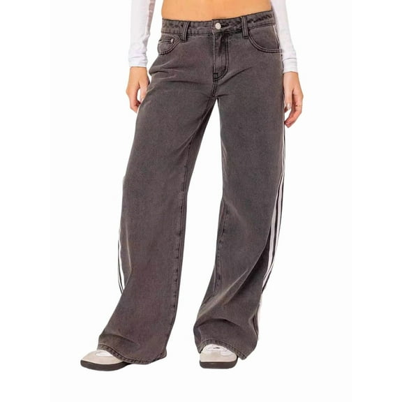 Women'S Loose Fashionable Side-Drawn Wide-Leg Jeans Coffee S