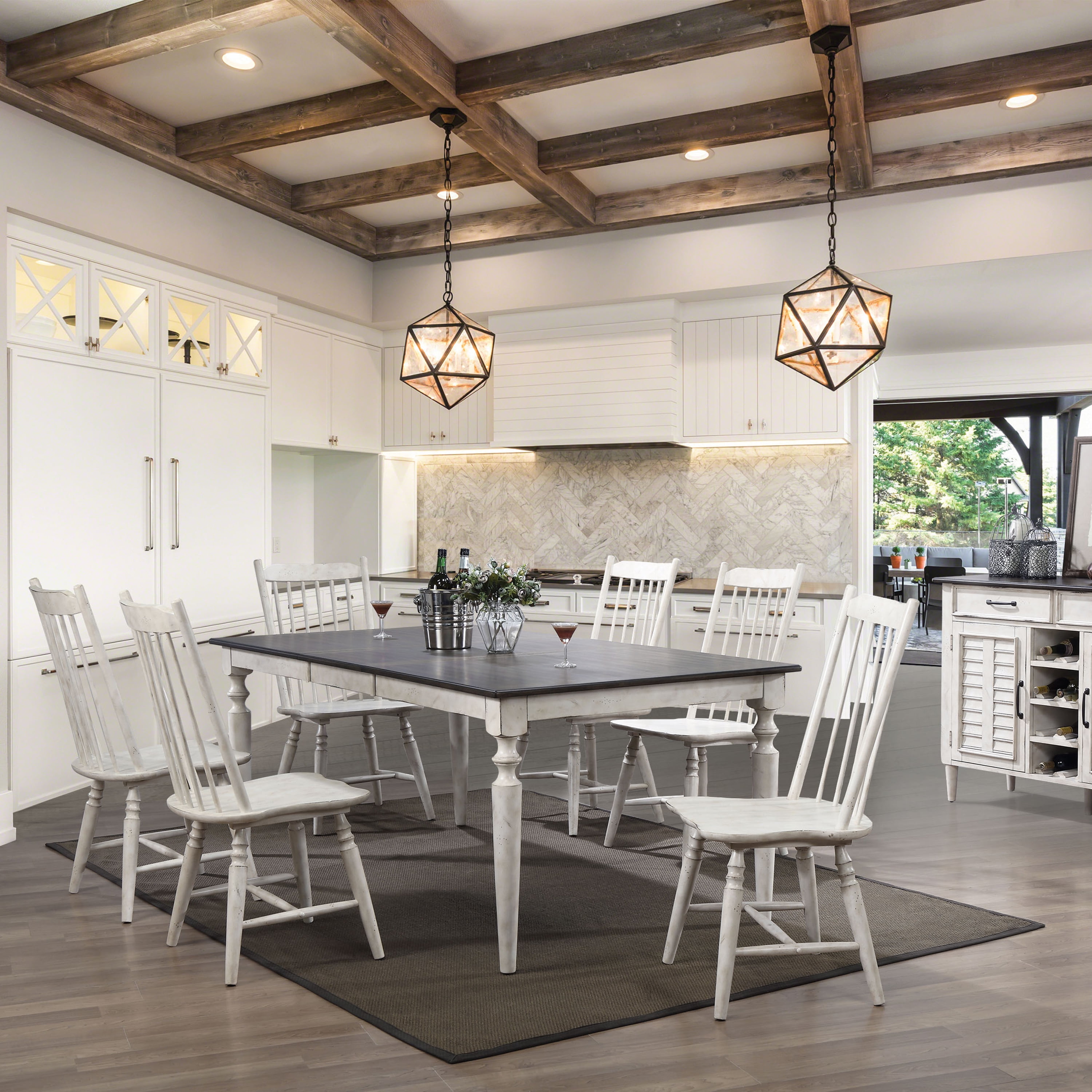 Furniture Of America Bhata 7 Piece Dining Table Set Gun Metal And Dark Oak Walmart Com Walmart Com