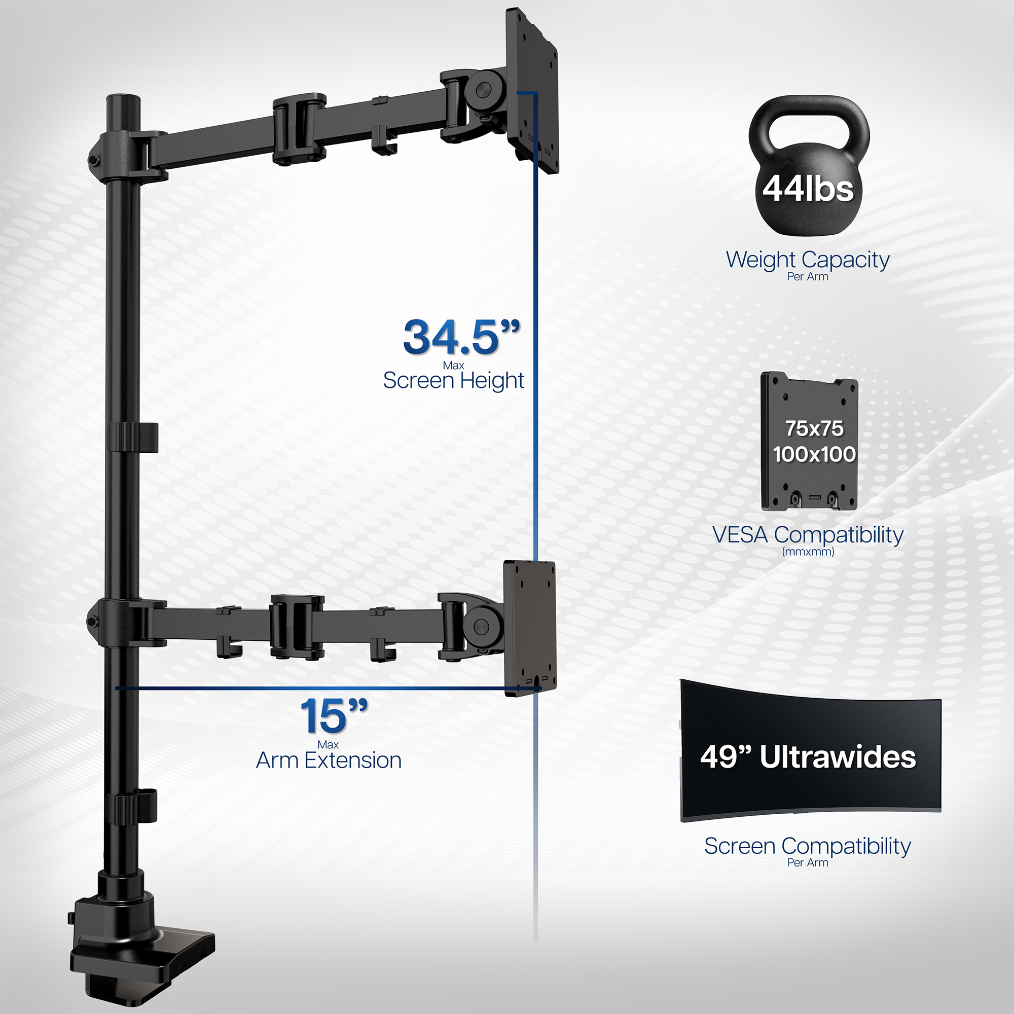 VIVO Dual Ultrawide Monitor Extra Tall Desk Mount for Computer Screens to 49"