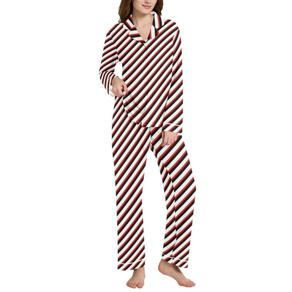 joogoo Pajamas Set for Women Red Black Christmas Stripes Long Sleeve Pjs Loungewear L