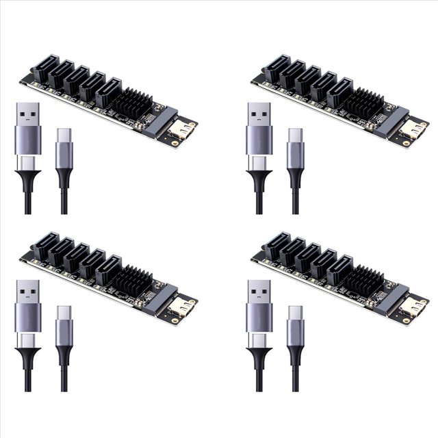 4X Tarjeta Convertidora Adaptadora de 5 Puertos TYPE-C A SATA3.0 6Gbps USB10G JM575+JMS580 para Expansión SSD HDD