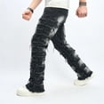thumbnail image 5 of Reppunk Stylish Men Ripped Distressed Street Style HipHop Straight Jeans Trousers Male Holes Patch Spliced Slim Biker Denim Pants, 5 of 7