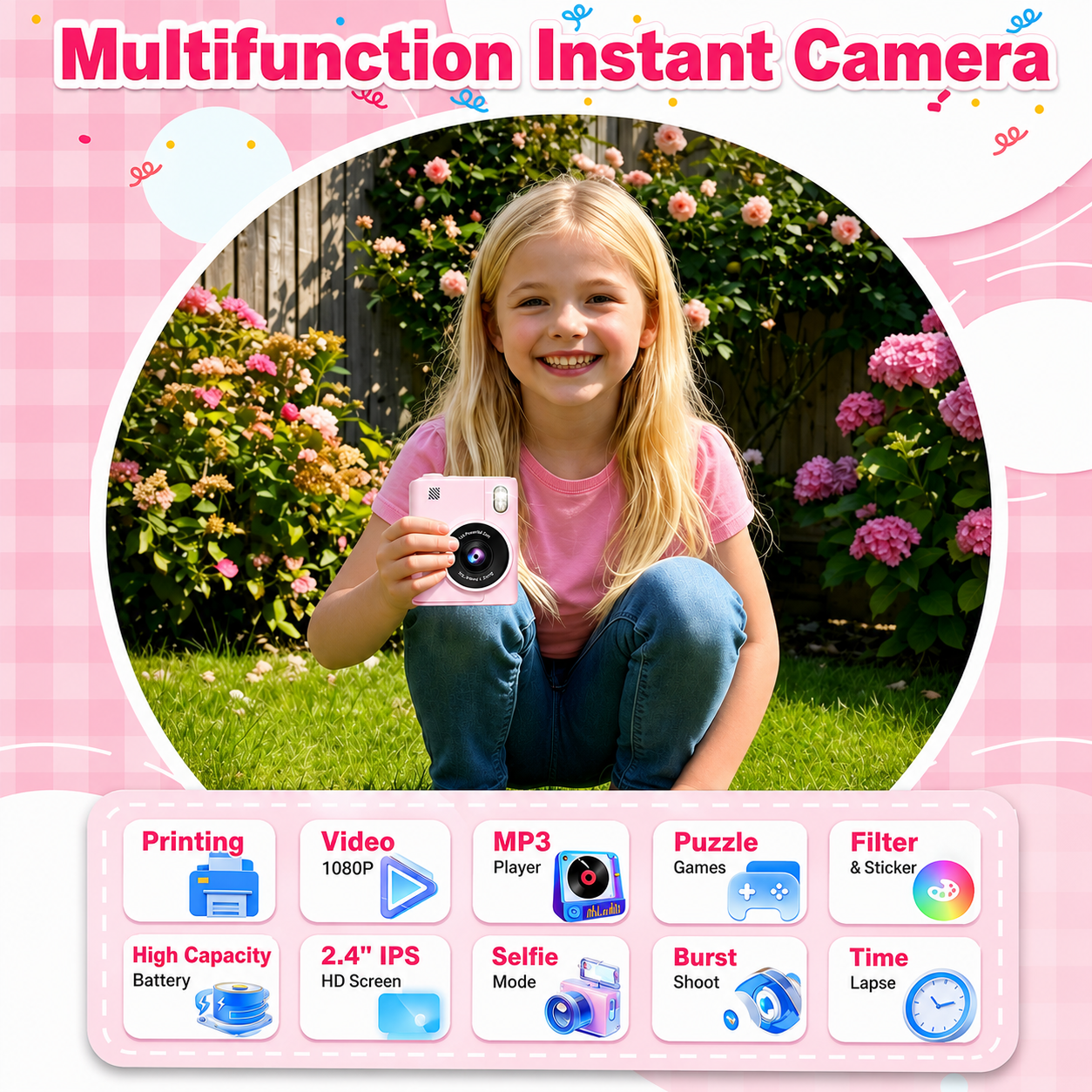 JoyStone Kids Instant Print Camera 1080P Pink photo 4