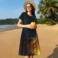 thumbnail image 4 of Naloa Glowing Snake Dark Forest Print Womens Summer A-Line Dress with Pockets,Short Sleeve Dresses,Flowy Beach Swing Dress for Vacation Travel, 4 of 6